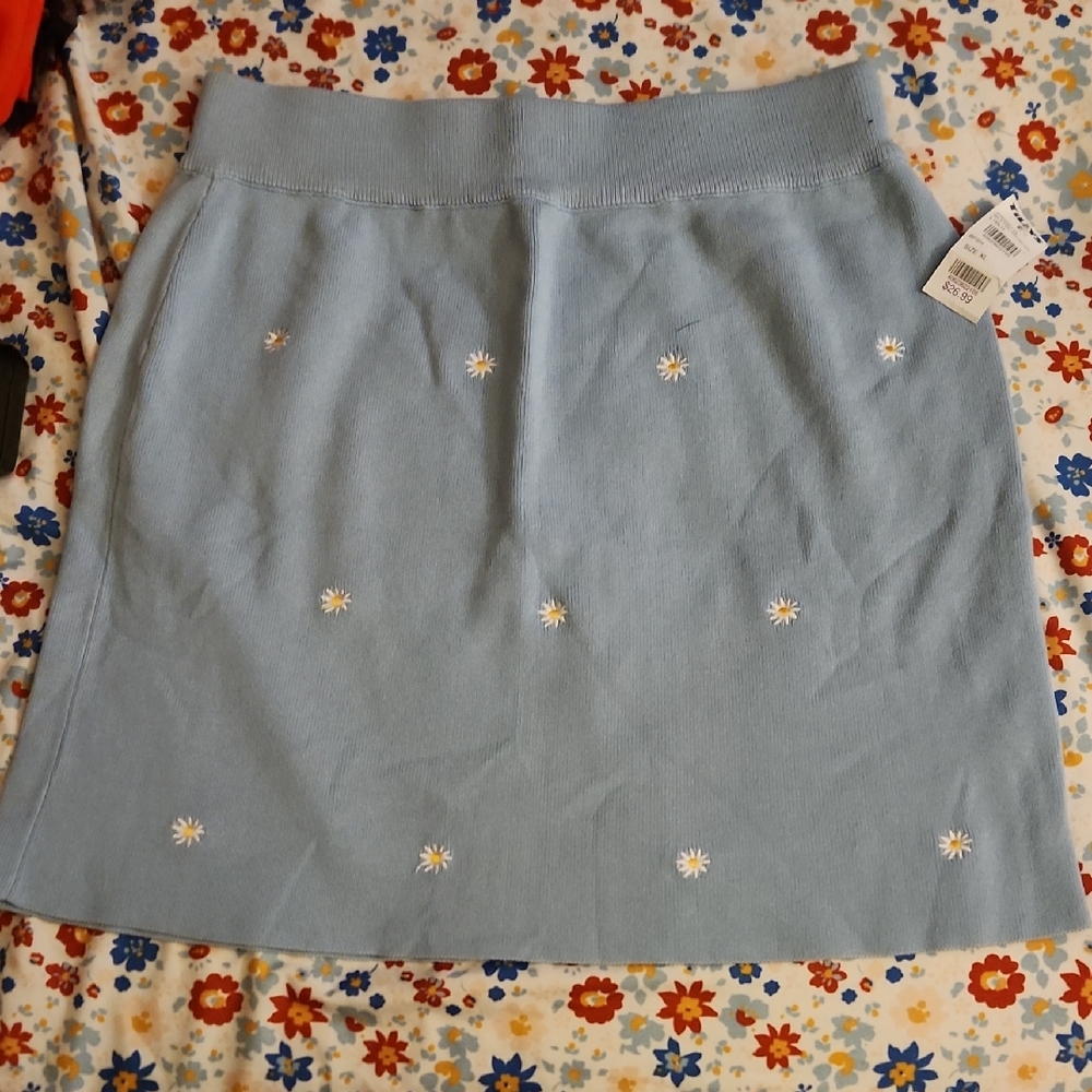 Tilly's Light Blue Daisy Embroidered Mini Skirt